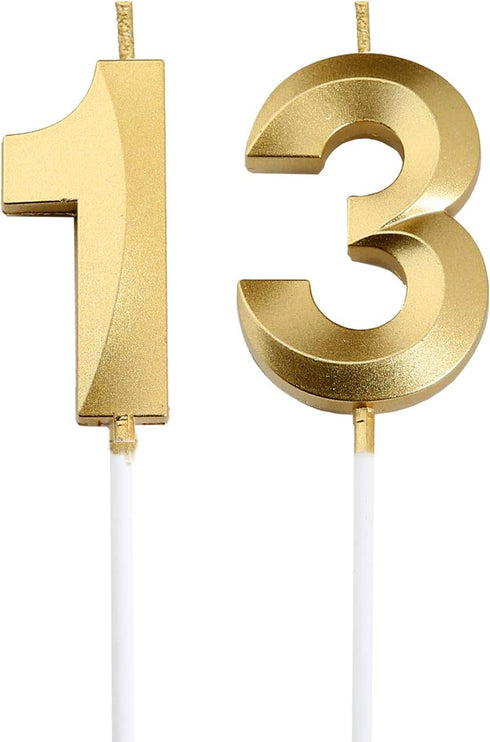 Gold Number 13 Cake Topper, 13th Birthday Candles for Party Decorations Birthday Decoration