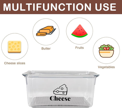 Yomjarl 2 Pack) Cheese Container Airtight with Draining Basket Cream Cheese Sliced Cheeses Box with Lid Saver