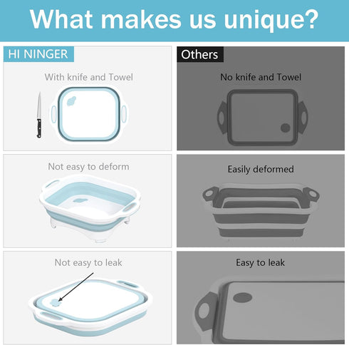 Collapsible Cutting Board, HI NINGER Foldable Chopping Board Multifunction Chopping Board, Space Saving 2 in 1 Multifunction Storage Basket, Chopping&Slicing Board for Prep/Picnic/Camping (Sky blue)
