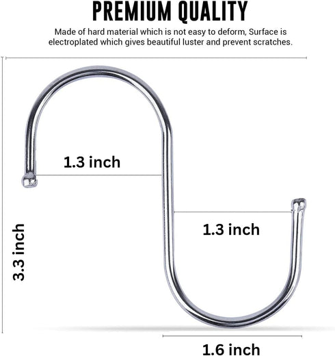 WHITECLOUDZ 30-Pack Silver S Hooks, Stainless Steel Hooks for Hanging Plants, Heavy-Duty Closet Hooks for Utensils &