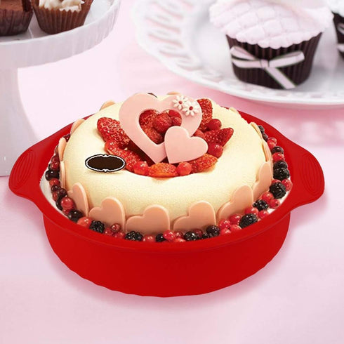 11.42 Inch Silicone Cake Molds, Quick Release Baking Pan for Layer Cakes and Cheese Cakes, Red