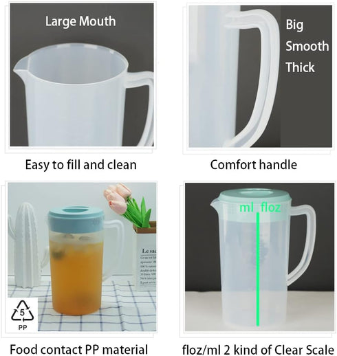 0.63 Gallon Plastic Pitcher with Lid, BPA-FREE, Eco-Friendly Carafe for Hot/Cold Drinks, 81oz, Blue