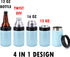 4-in-1 Double Wall Stainless Steel 12 oz Vacuum Insulated Can or Bottle Cooler - Powder Coated Light Blue - Fits 16 oz