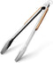 Wood-Handled Grill Tongs, 19.5"/50cm Extra Long BBQ Tongs, Heavy Duty Stainless Steel for Charcoal and Grilling.