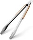 Wood-Handled Grill Tongs, 19.5"/50cm Extra Long BBQ Tongs, Heavy Duty Stainless Steel for Charcoal and Grilling.