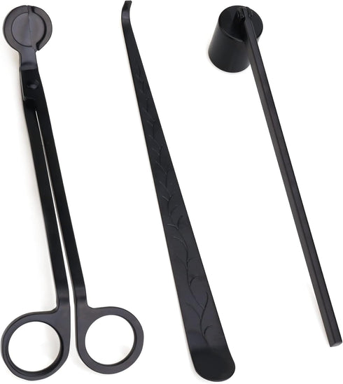 3 in 1 Candle Accessory Set - Candle Care Kit with Wick Trimmer, Wick Dipper, Gift Packaging (Black)
