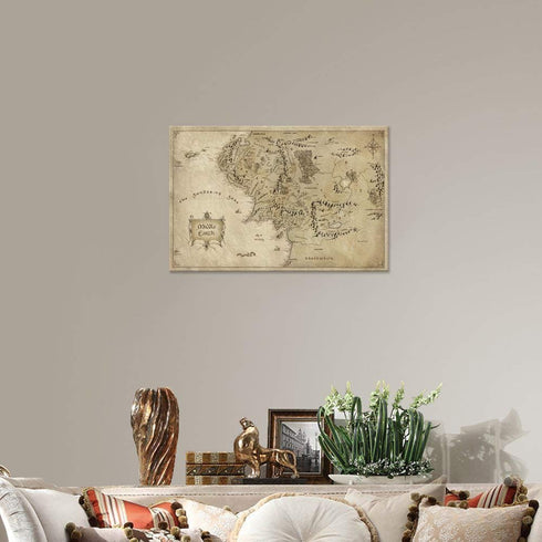 Vinatge Wall Art Picture Canvas Painting Map of Middle Earth by Yatsen Bridge, HD Print, 12" Hx16" W