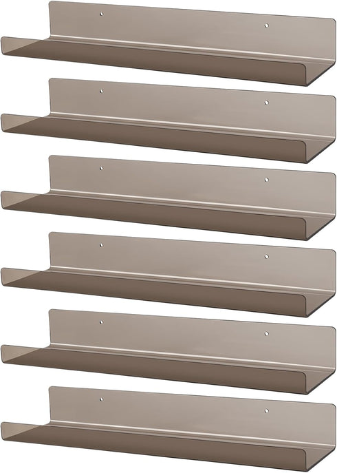 Dezzer 6 Pack Acrylic Shelves for Wall, 15" Acrylic Floating Shelves for