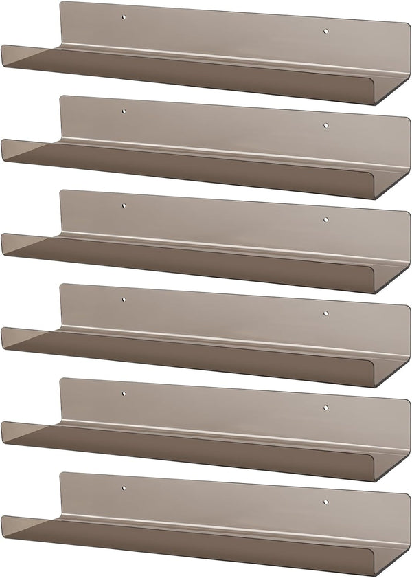 Dezzer 6 Pack Acrylic Shelves for Wall, 15" Acrylic Floating Shelves for