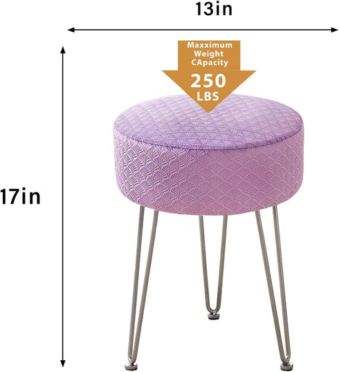 Cpintltr Vanity Stool - Velvet Ottoman Bench, Round Modern Dressing Stool, Small Side Table Footstool with Metal Leg