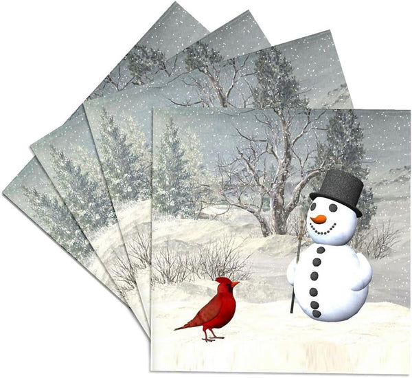 3dRose CST_18581_3 Cardinal and Snowman in Winter, Ceramic Tile Coasters (Set of 4)