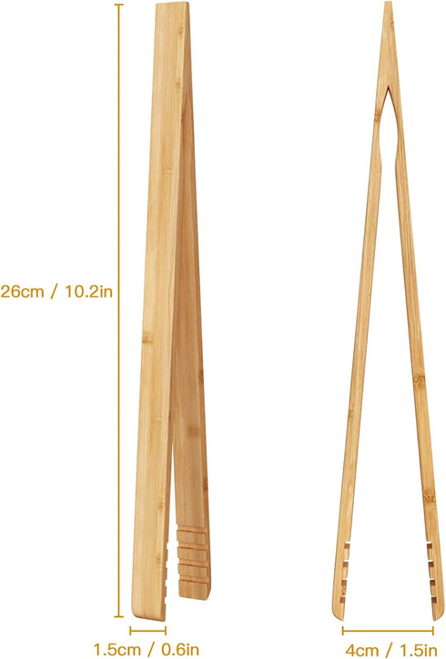 2 Pieces Bamboo Toast Tongs, 10.2 Inches Long Wood Tongs with Anti-slip Design for Cooking with Oil Coating