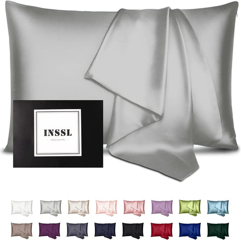 INSSL Mulberry Silk Pillowcase for Women - Standard Size, Grey, Comfortable and Breathable for Hair and Skin