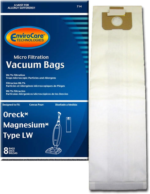 EnviroCare Replacement Vacuum Cleaner Dust Bags 8 Pack - Fits Oreck Magnesium Type LW Uprights