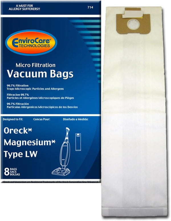 EnviroCare Replacement Vacuum Cleaner Dust Bags 8 Pack - Fits Oreck Magnesium Type LW Uprights