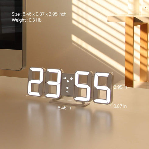 mooas 3D Pure Mini White LED Clock Multi-Function LED Clock Calendar Alarm Temperature 8.5"