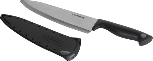 Farberware Edgekeeper 8-Inch Chef Knife with Self-Sharpening Blade Cover, High Carbon-Stainless Steel Kitchen Knife with Ergonomic Handle, Razor-Sharp Knife, Black by Farberware