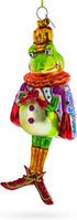 Frog King Donned in Robe Blown Glass Christmas Ornament