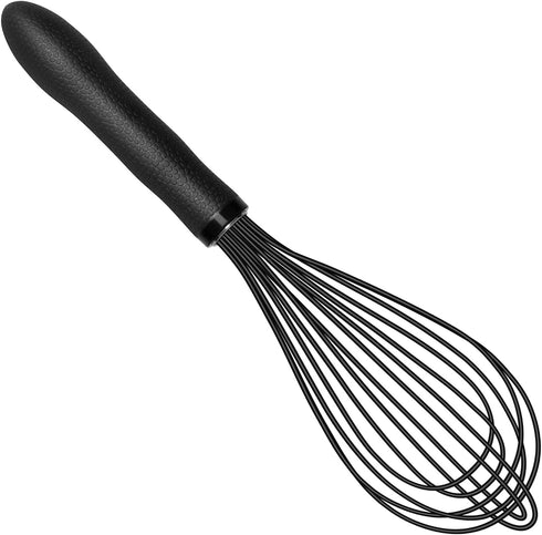 Kitchen Silicone Whisk, 11-Inch Heat Resistant Non Scratch Whisk, Metal Wire Stainless Steel Egg Bread Tool, Black