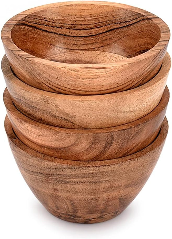 NIRMAN Acacia Wood Bowl Set of 4 for Kitchen, Nuts, Candy, Appetizer, Snacks, Olive (4.5" x 4.5" x 2.5")