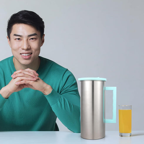 Cabilock Stainless Steel Iced Tea Pitcher, Beverage Carafe with Lid for Hot Cold Water, Fridge Use