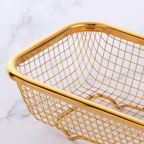 Kitchen Drawer Organizer, BuyGo Stainless Steel Storage Container, Gold Metal Cabinet Storage Basket, Pack of 2