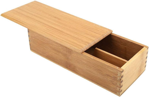 Tomotato Wooden Chopsticks Storage Box - Bamboo Silverware Organizer with Lid for Home Kitchen