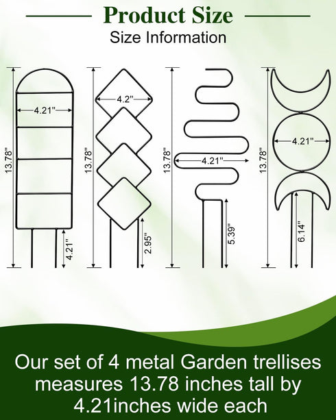 sousac 4 Pack Trellis for Indoor Climbing Plant, Small Metal Garden Trellis for Potted Plants, Stake Mini Treleaf