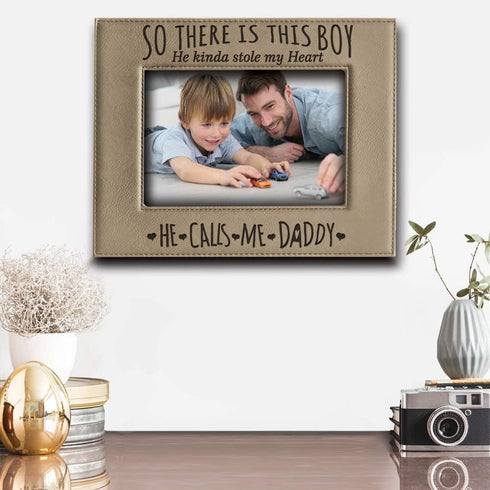 BELLA BUSTA- Engraved Leather Picture Frame, So There is This Boy He Kinda Stole my Heart, Father's Day Gift (5 x 7