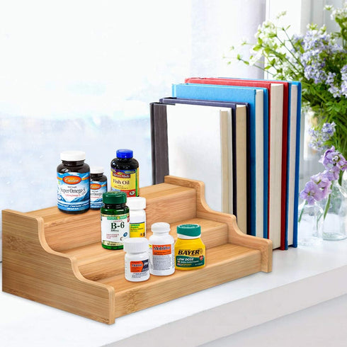 Spice Rack Kitchen Cabinet Organizer, 3 Tier Bamboo Expandable Display Shelf