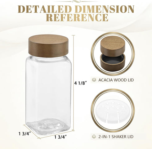 30Pcs 4 oz ZEHIQ Glass Spice Jars with Acacia Wood Lids, Square Seasoning Containers with Labels, Seasoning Jars