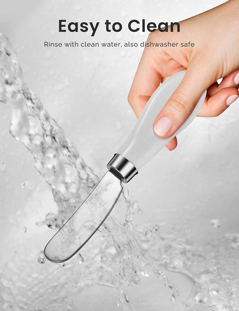 2 Pack Stainless Steel Butter Spreader Knife, White Porcelain Handle, Cheese Butter Knives for Kitchen
