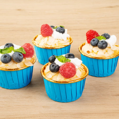 Restaurantware Panificio 3.5 Ounce Baking Cups, 50 Greaseproof Foil Cups, Oven-Ready Blue Muffin Liners