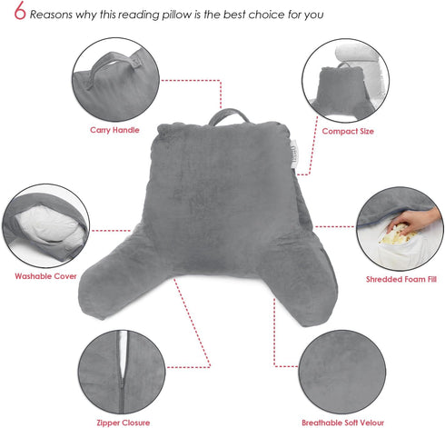 Nestl Reading Pillow for Kids & Teens with Shredded Memory Foam, Backrest Pillows for Reading, Watching, and Gaming