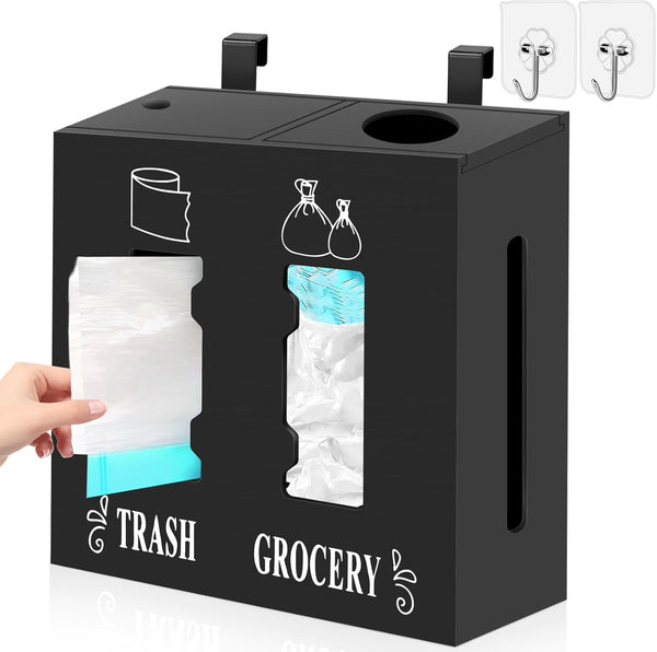 CMXZSAM 2 in 1 Trash Bag Dispenser and Grocery Bag Holder, Large Wooden