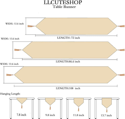 LLCUTESHOP 12 59 Inch, Table Runner Linen Beige x Tablerunner Linen Look Solid Color, Modern Easy Care Table Runner