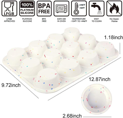 Silicone Muffin Pan - Regular 12 Cups Non-stick Bakeware for Muffins and Cupcakes, BPA Free