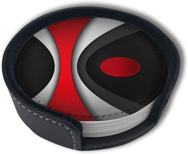 Black Modern Abstract Drinks Coasters with Holder, Set of 6 Suitable for Various Cups