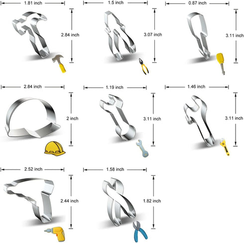 Construction Tool Cookie Cutter Set of 9 - Hammer, Pliers, Screwdriver, Safety Helmet, Hard Hat, Wrench, Spanner,