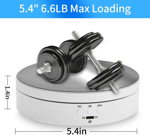 Foleto 360 Degree Motorized Rotating Display Stand, 5.4 Inch Turntable for Photography Products, USB Power Cable