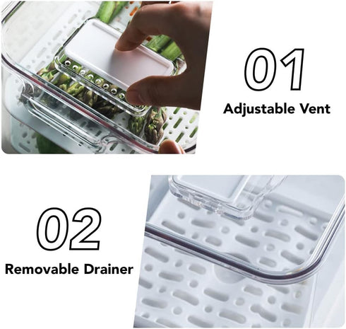 '-3 Pack elabo Fruit Storage Containers for Fridge Fresh Produce Saver Stackable Fridge Organizers Bins with Lids, Drain