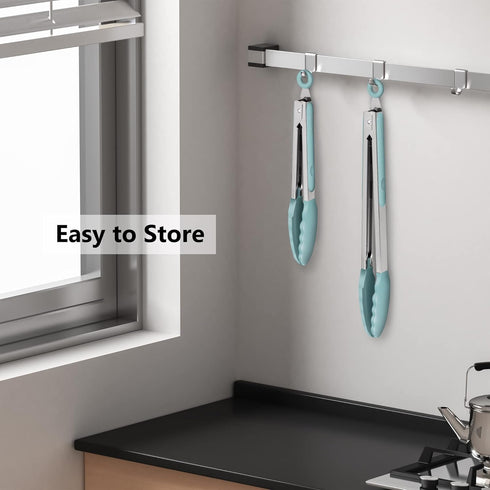 9-Inch & 12-Inch Cooking Tongs, Premium Silicone Set of 2, BPA Free Non-Stick Stainless Steel BBQ Grilling Locking Food