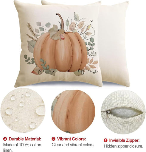RABUSOFA Outdoor Fall Decor Pillow Covers 18x18 Inch, Waterproof Pumpkin Pillow Cases Set of 4, Thanksgiving