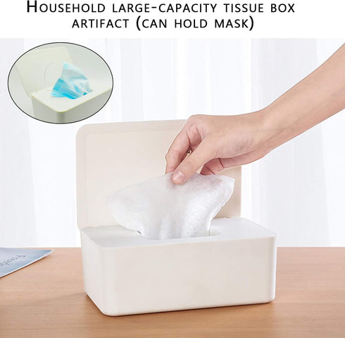 Cuayaes White Tissue Box Cover, Refillable Baby Wipes Dispenser with Sealed Lid, Modern Desktop Tissue Box Holder
