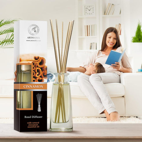 Reed Diffuser Cinnamon, 3.4 Fl Oz (100ml) - Home Fragrance Aromatherapy Air Freshener with Cinnamon Essential Oil