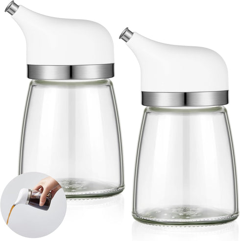 Yiyiring 2 Pcs Cruet Dispenser Set 5 oz, White Glass Soy Sauce Dispenser,