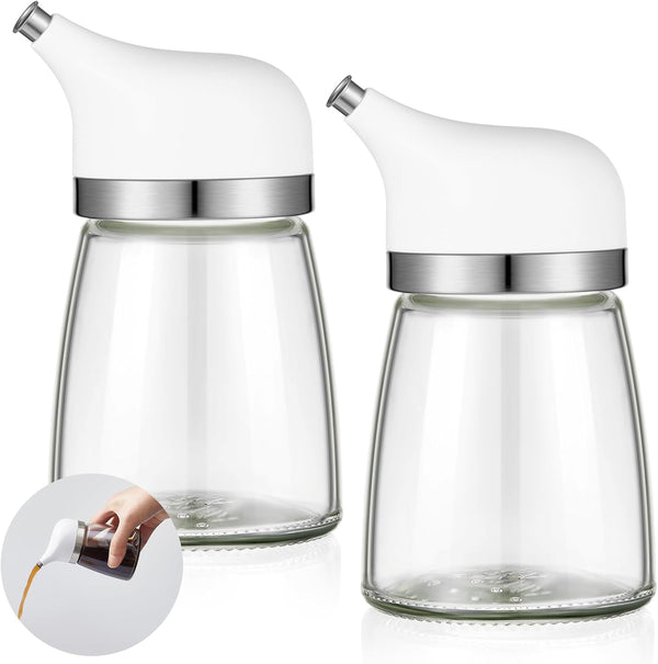 Yiyiring 2 Pcs Cruet Dispenser Set 5 oz, White Glass Soy Sauce Dispenser,