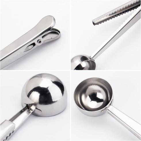 10 PCS Scoop with Clip, 2-in-1 Stainless Steel Coffee Scoop and Bag Clip for Measuring Coffee, Tea