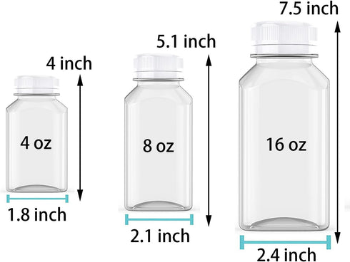 Axe Sickle 6 4 Pcs Ounce Juice Bottles Plastic Milk Bottles Bulk Beverage Containers with Tamper Evident Caps Lids