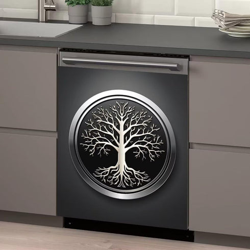 Stainless Steel Tree Dishwasher Magnet Cover Panel, Tree of Life Fridge Door Decal, 23" x 26" Magnetic Sticker